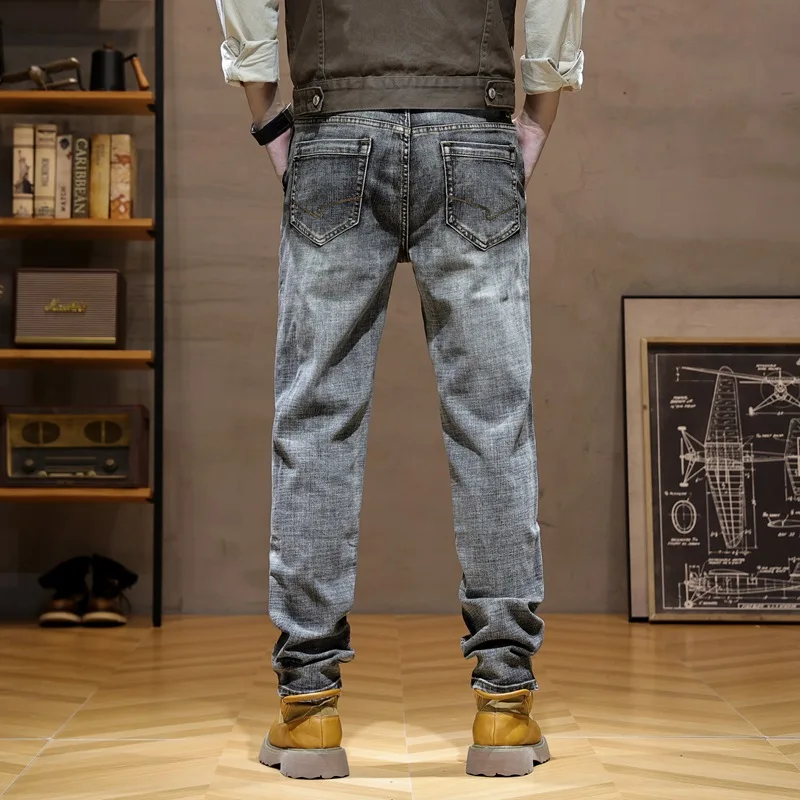 Jeans longs déFlexpour hommes, pantalons slim, jambe droite, mode américaine, littérature rétro, processus de sang de chat, nostalgie, américains