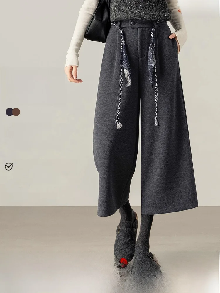 

Широкие брюки из ацетатной шерсти для женщин, зимние, новые, с эластичным поясом, свободные, вязаные, шерстяные, для повседневной носки, из полиэфирного волокна