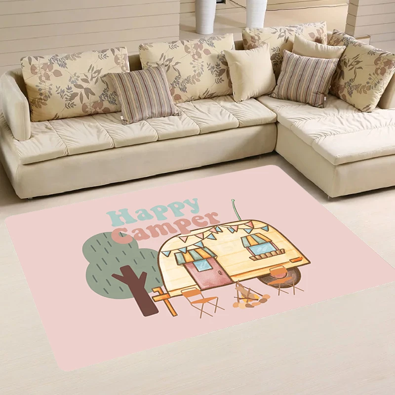 

Pastoral Doormat Entrance Door Happy Campers Living Room Cartoon Floor Mat Balcony Carpets Kitchen Carpet Rugs Home Foot Rug