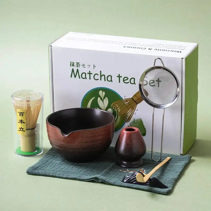 4/5/7/8PCS Vintage Ceramic Matcha Set, Tea Bowl Tea Set, Chasen Holder, Thoughtful Matcha Whisk Gift, Perfect For Matcha Lovers