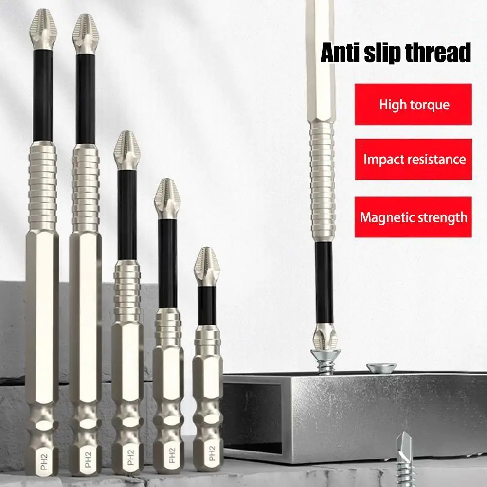 9pc Magnetic Screwdriver Bit Alloy Steel Anti-Slip Long Drill Bits 1/4 Hex Shank PH2 Head Screwdriver Bit Hand Tools 25-150mm