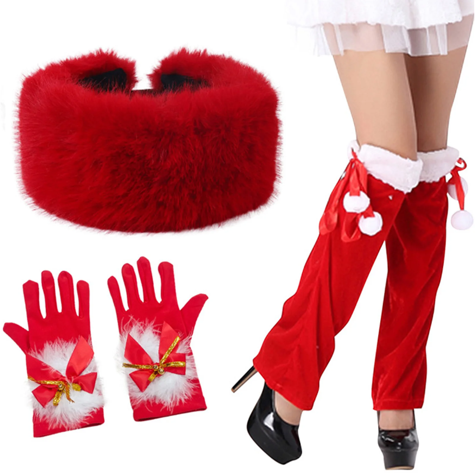 Forniture per feste di Natale da donna Set di accessori da 3 pezzi Include cappello, guanti, coprigambe o calzini per vestire Natale