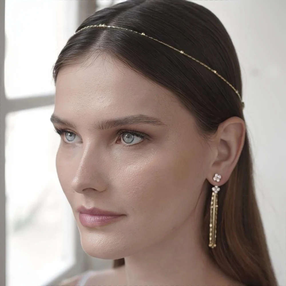 XSBODY Charm Rhinestone V Hair Chain Headband Indian Head Decoration Symmetrical Geometric Crystal Bridal Headdress for Wedding