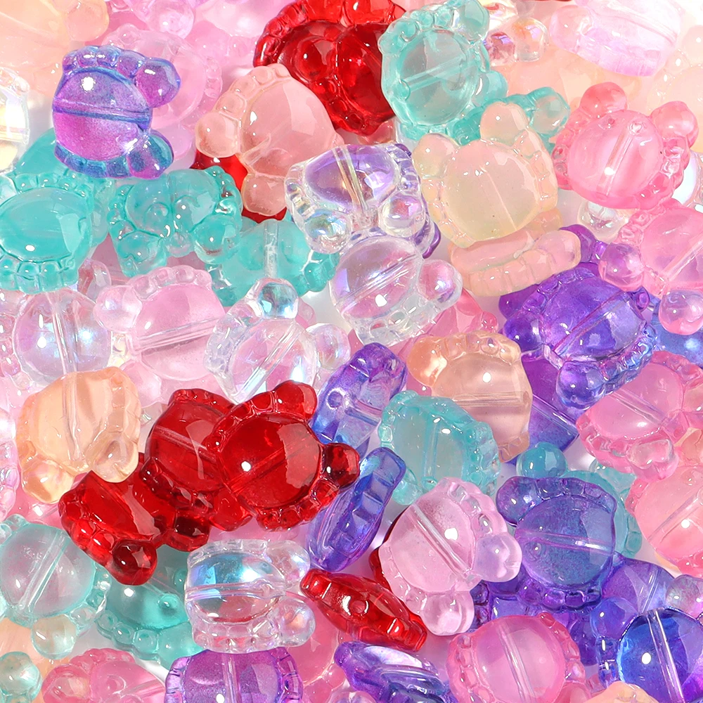 50Pcs 14x13mm Lampwork Beads Transparent Colored Cartoon Crab Shaped Loose Glass Beads For DIY Cute Phone Chain Accessories