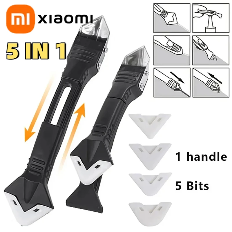 XIAOMI 5 in1 Metal Head Shovel Glue Tool Kit: Silicone Spatula, Caulk Remover, Grout Removal, Sealant Finishing & Corner Scrap