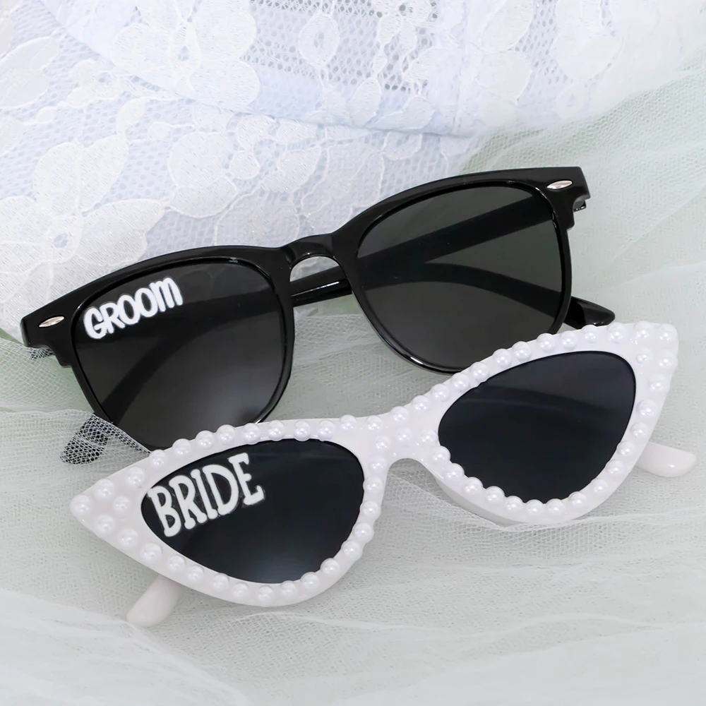 2 Stück Braut Bräutigam Sonnenbrille Perlen Herz Sonnenbrille Braut als Hochzeitstag Flitterwochen Verlobung Brautparty Junggesellenabschied – Detail 4