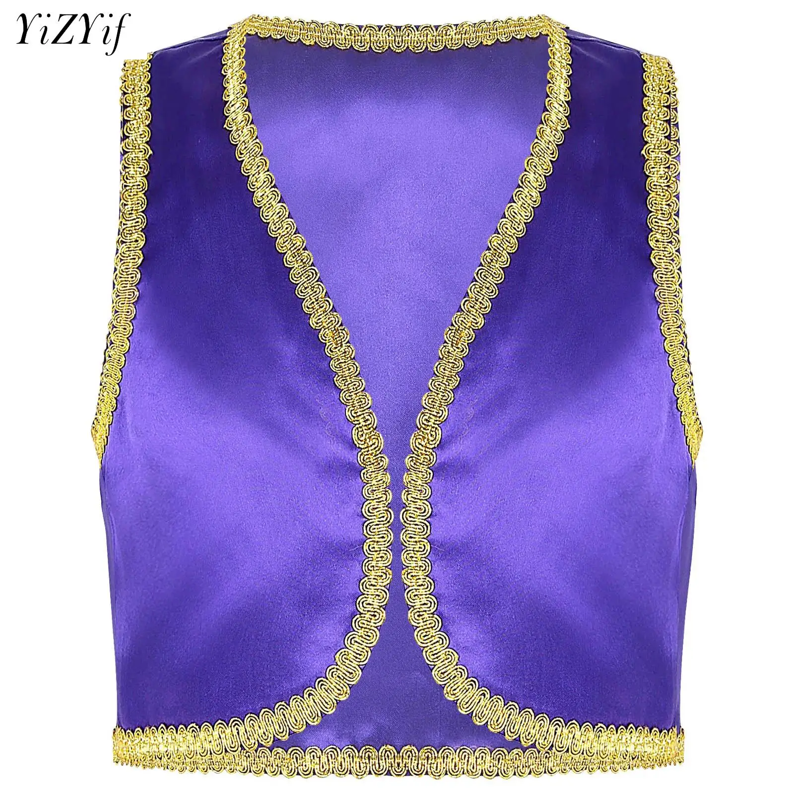 Kid Boy Arabian Prince Costume Open Front Golden Vest Waistcoat Halloween Roleplay Cosplay Party Fancy Dress Up for Performance