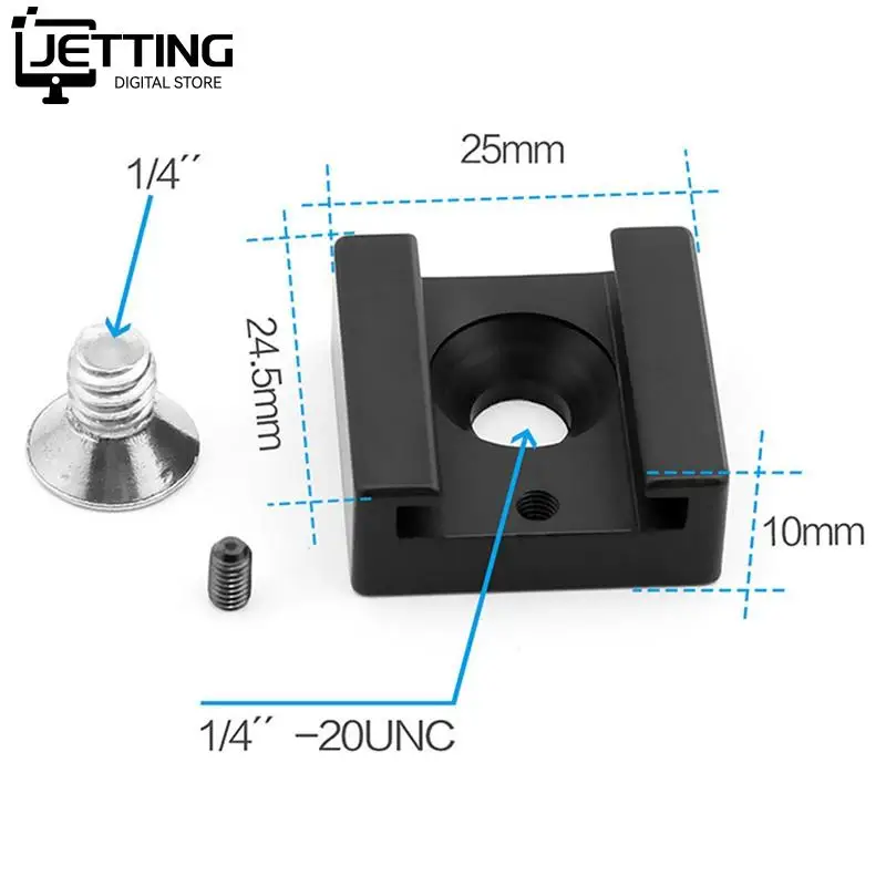 Cold Shoe Mount Adapter Base with 1/4" Mounting Screw for Camera Cage Flash LED Light Microphone Hot Shoe Adapter