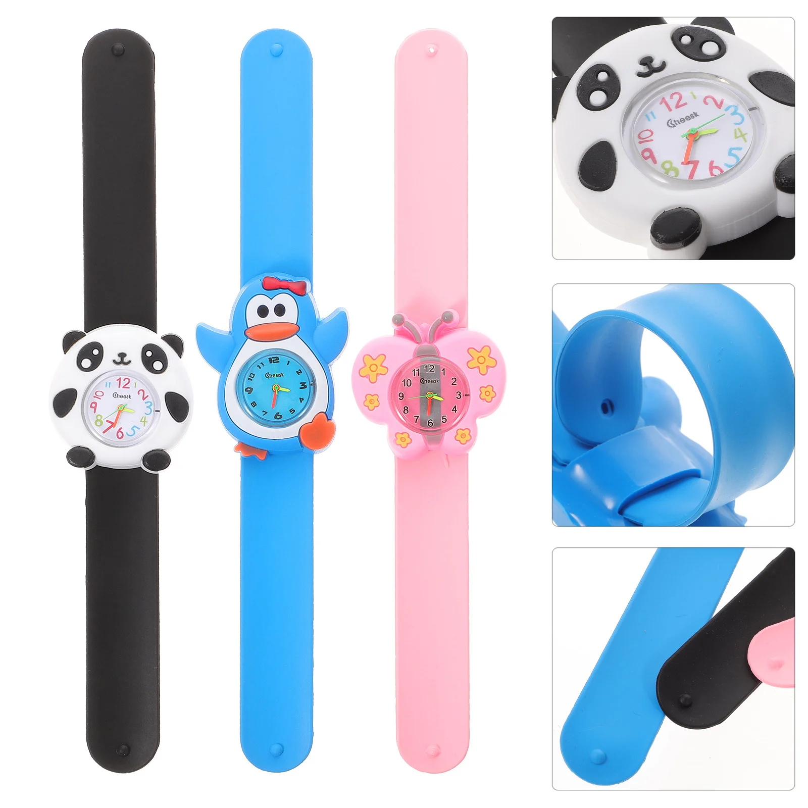 3Pcs Silicone Watch Cartoon Pattern Watches Clear Numbers Learning Time Gift for Students Watch