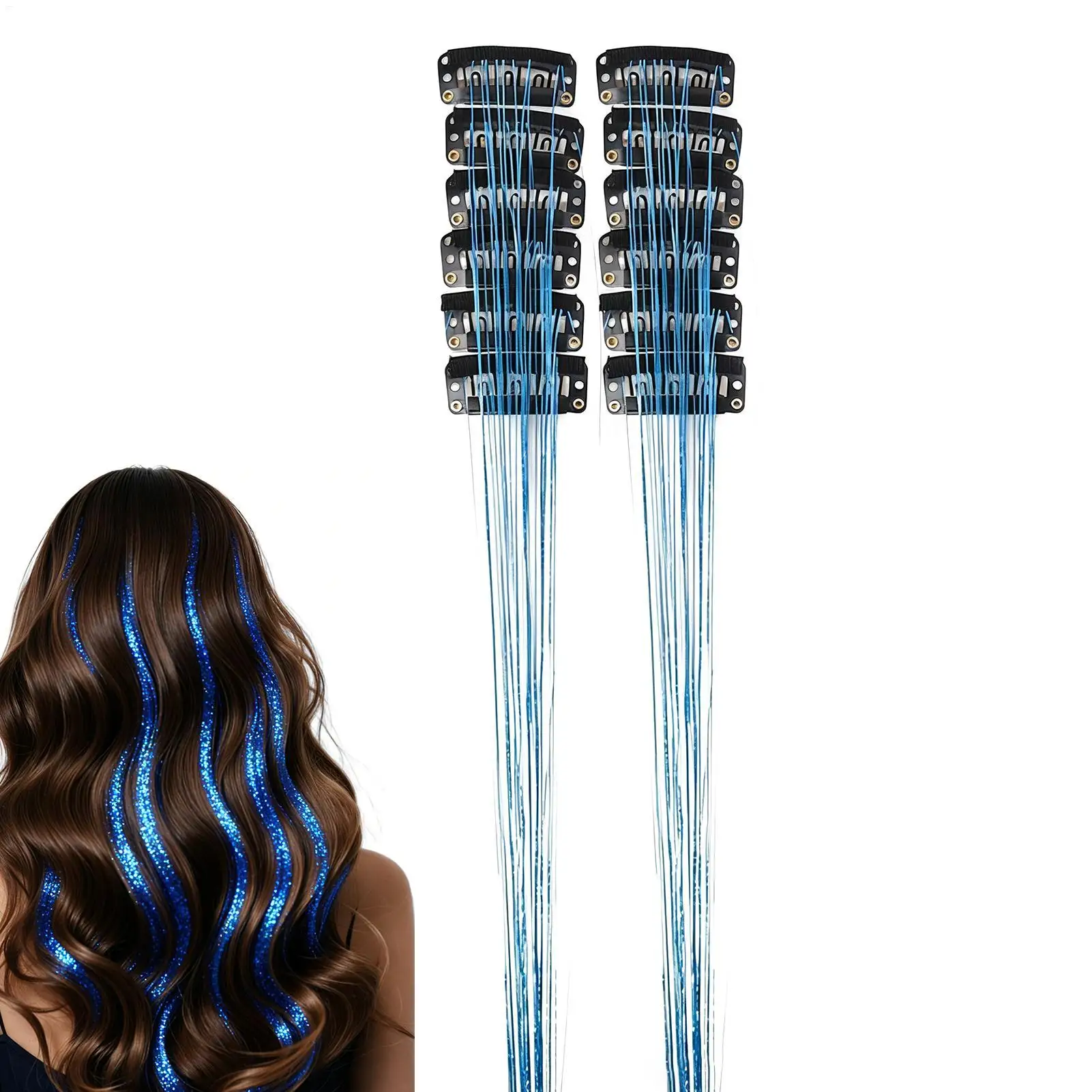 

12pcs 50cm Clip On Hair Tinsel Clip In Hair Tinsel Synthetic Colorfull Tinsel Hair Extensions Tinsel Synthetic Hair Clip