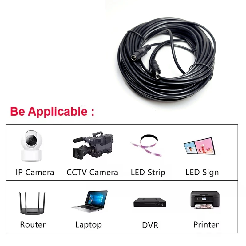 Cable de extensión CC 5,5*2,1mm 3/10/15/20 metros Copport 3V/5V/12V cables extendidos para cámaras WIFI/AHD/IP enrutador de rayas Led