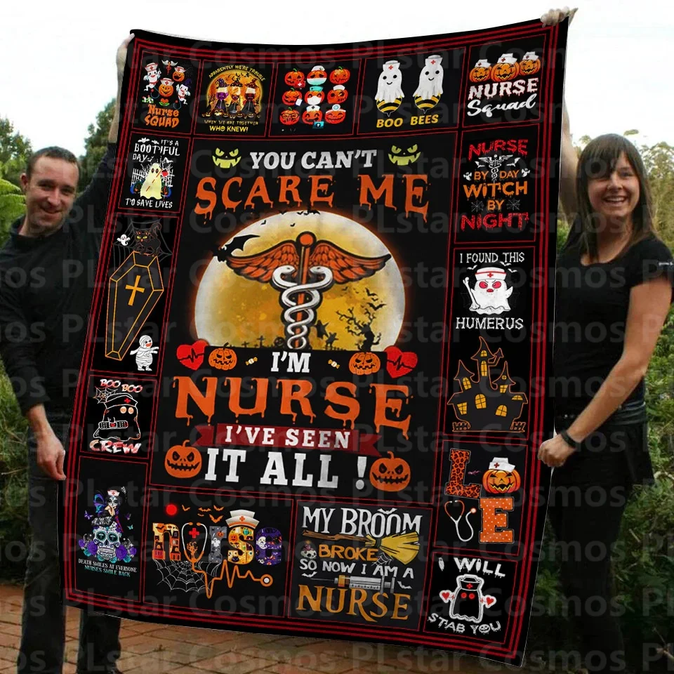 Halloween Blanket for Nurse You Can't Scared Me Nurse Horror Blanket Funny Nurse Blanket for Halloween Decoration Halloween Gift