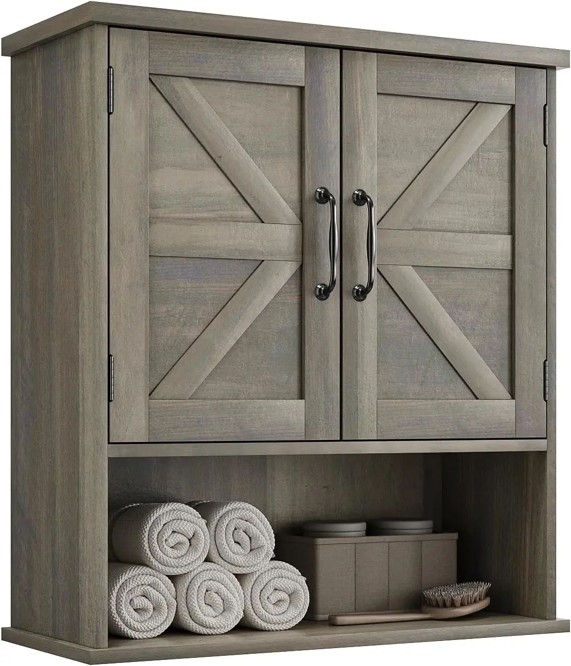 Farmhouse Style Wall Mounted Bathroom Cabinet with Adjustable Shelf, Grey