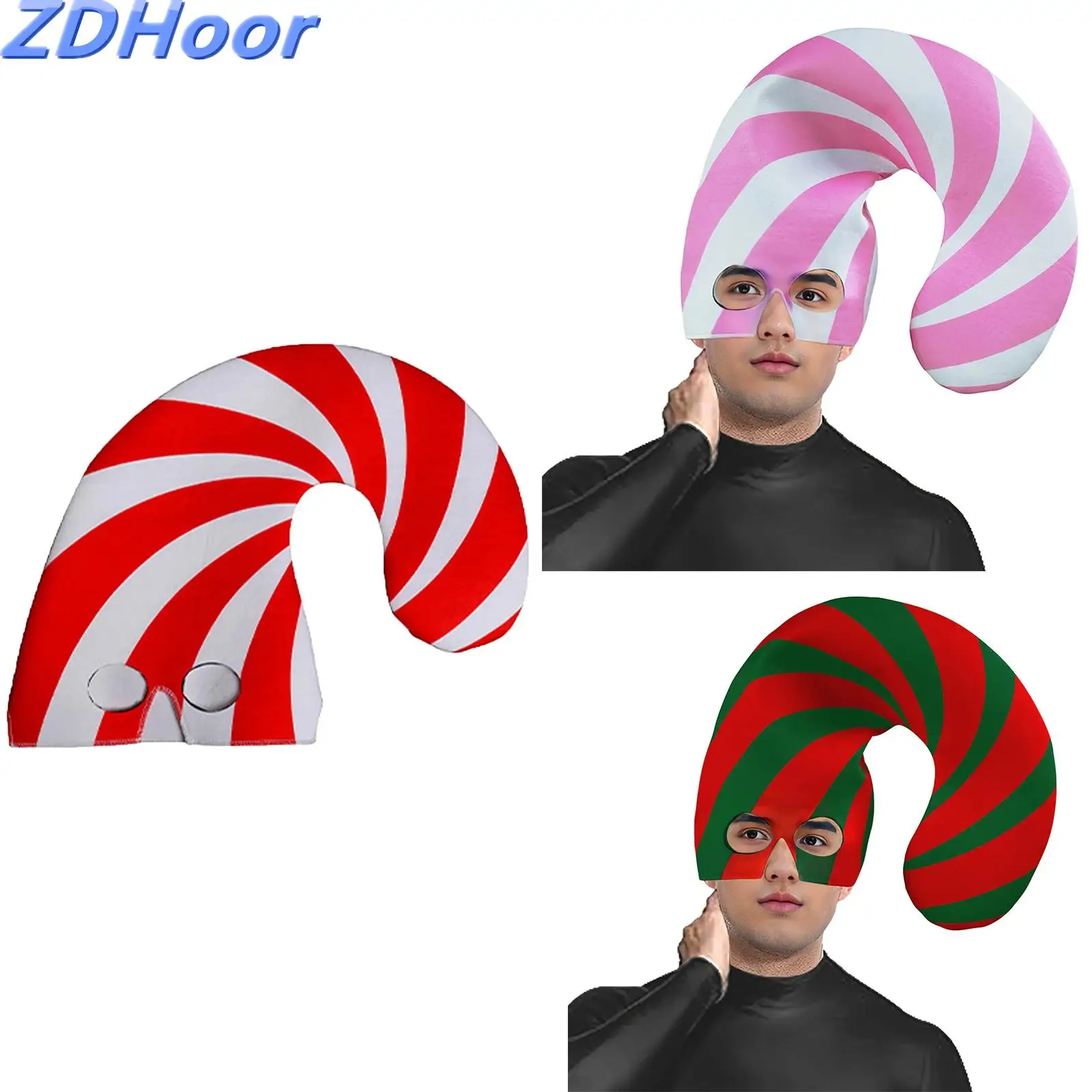 

Candy Cane Hat Christmas Striped Headwear Face Cover Elf Hat for Xmas Parties Stage Performance