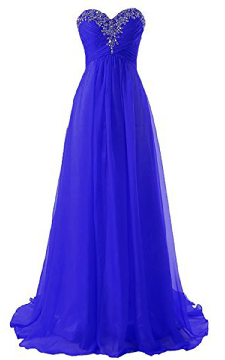 Customized A Line Chiffon Evening Dresses Sequins Crystal Sweetheart Prom Party Gowns Formal Occasion Vestido De Noche