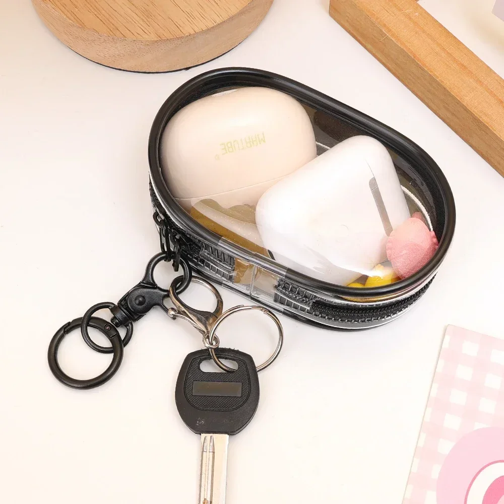 Portable Mini Clear Zipper Storage Bag Multifunctional Storage Bag Headphone Charger Case With Keychain Loop Travel Accessories