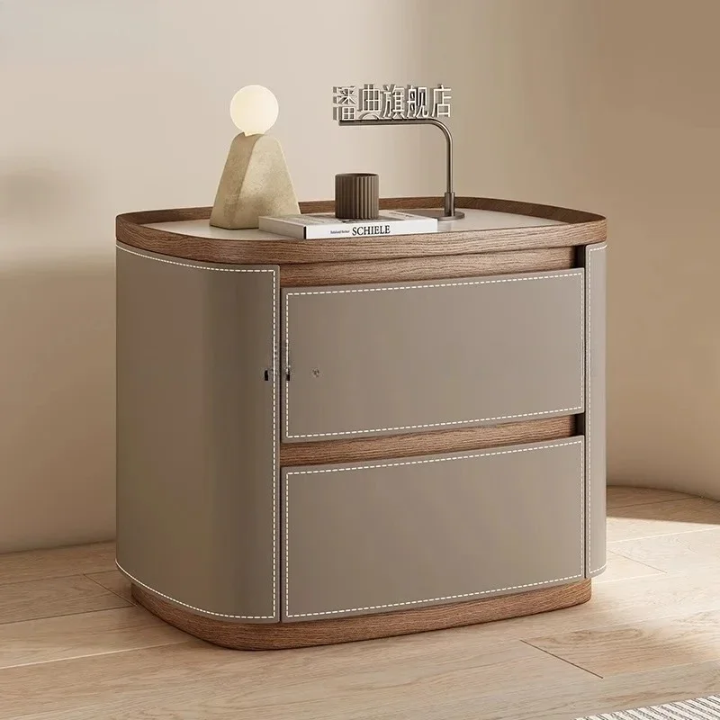 d9  Italian minimalist imported saddle leather bedside table size apartment bedroom storage solid wood bedside cabinet