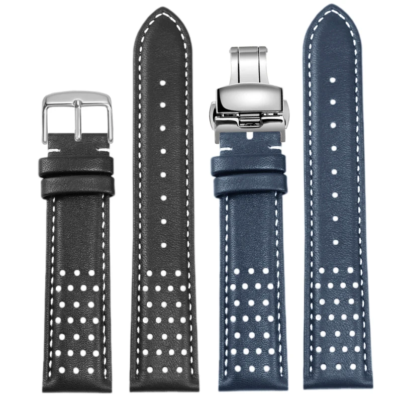 Breathable Cowhide Strap Replace Omega Panda Eye 311.32/Speedmaster Moon CK2998 Series Flat Interface Leather Watchband 19mm