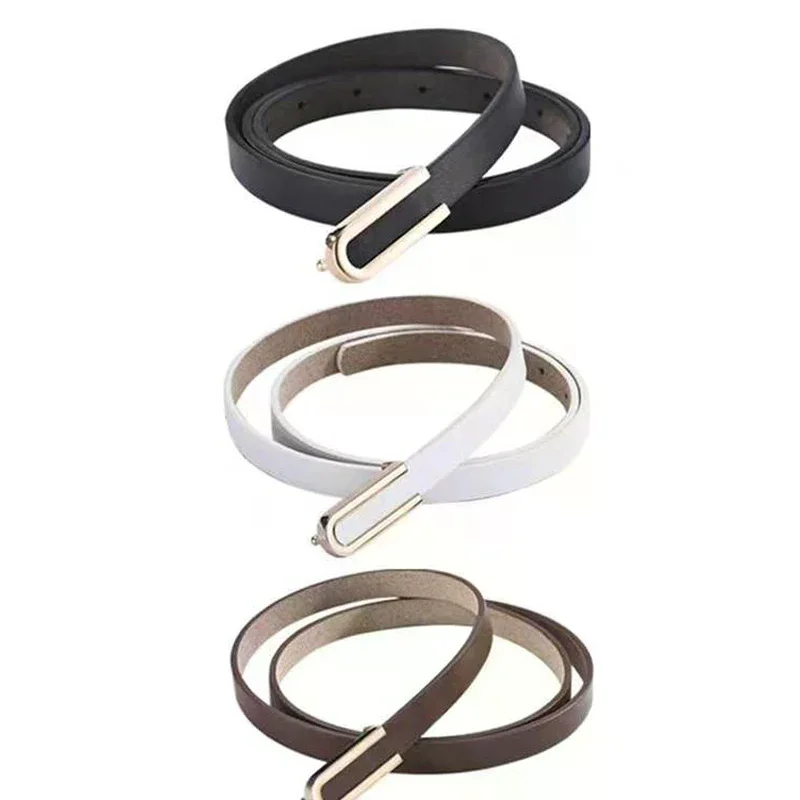 أحزمة الخصر النسائية الحد الأدنى دبوس مشبك بولي Leather الجلود رقيقة حزام الإناث لفساتين الجينز السراويل #4