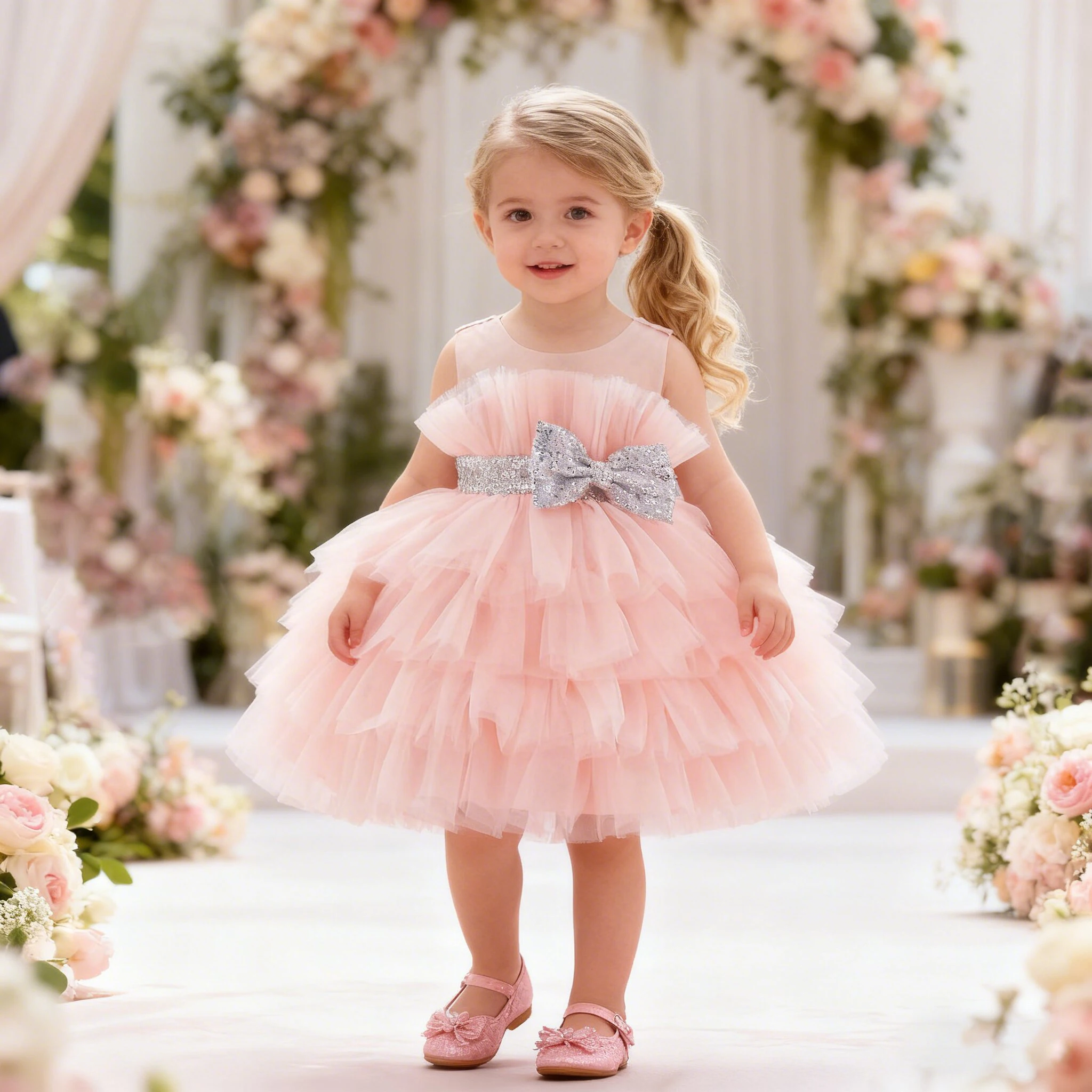 

Elegant Sequin Party Baby Girl Dresses Toddler Bow 1st Birthday Baptism Princess Dresses for Kids Wedding Bridesmaids Prom Gown