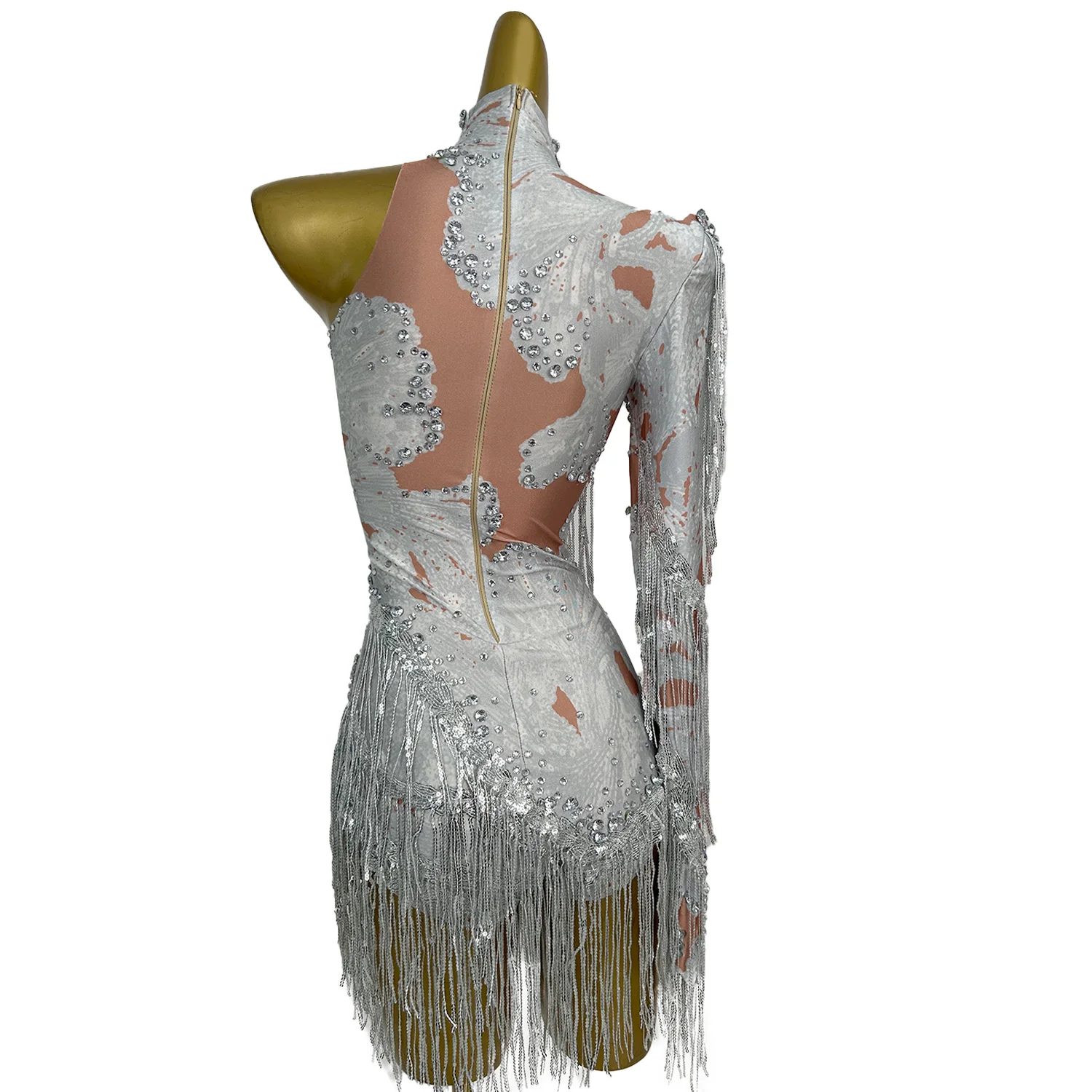 

Модное боди с одним рукавом и кисточками и стразами, женский цельный комбинезон для ночного клуба, фестивальная одежда, купальник для воздушных танцев