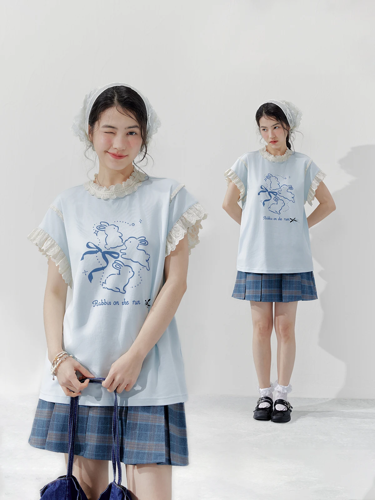 

Синий кружевной комплект с коротким рукавом для женщин: летний милый плиссированный комплект из юбки и топа больших размеров, модный, для полных фигур