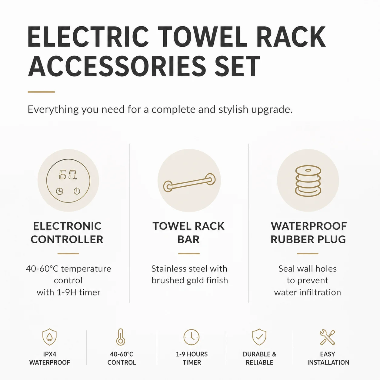 Towel Warmer Electric - Grijze badkamer handdoekwarmer met verborgen draden,