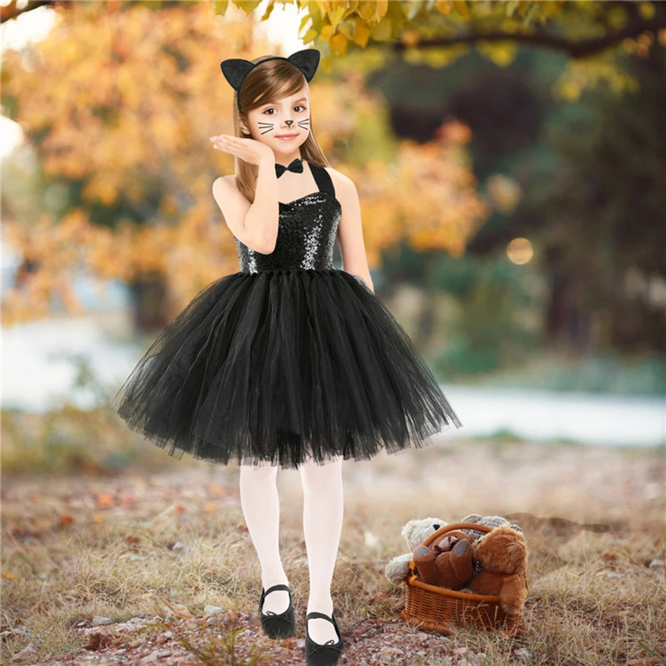 Kids Cartoon TUTU Leopard Dress Halloween Cat Zebra Giraffe Animal Cosplay Costume Birthday Party Christmas Girls Outfit