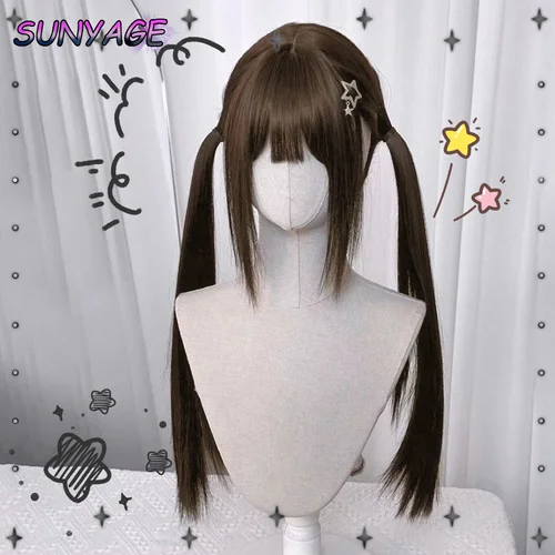 Imagen 2 del producto SUNYAGE-pelucas rectas de cola de caballo para mujer, pelo negro largo y doble, pelo Natural sintético, Cosplay diario, resistente al calor