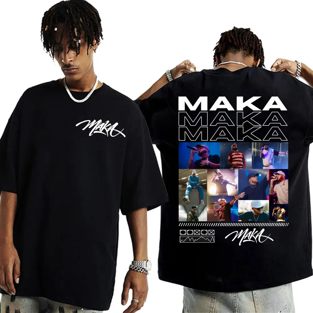 Rapper Maka Aura Tour 2025 Double Sided Print T Shirts Men Women Fashion Hip Hop Gothic T-shirts Casual O-NeckOversized T Shirt image 2
