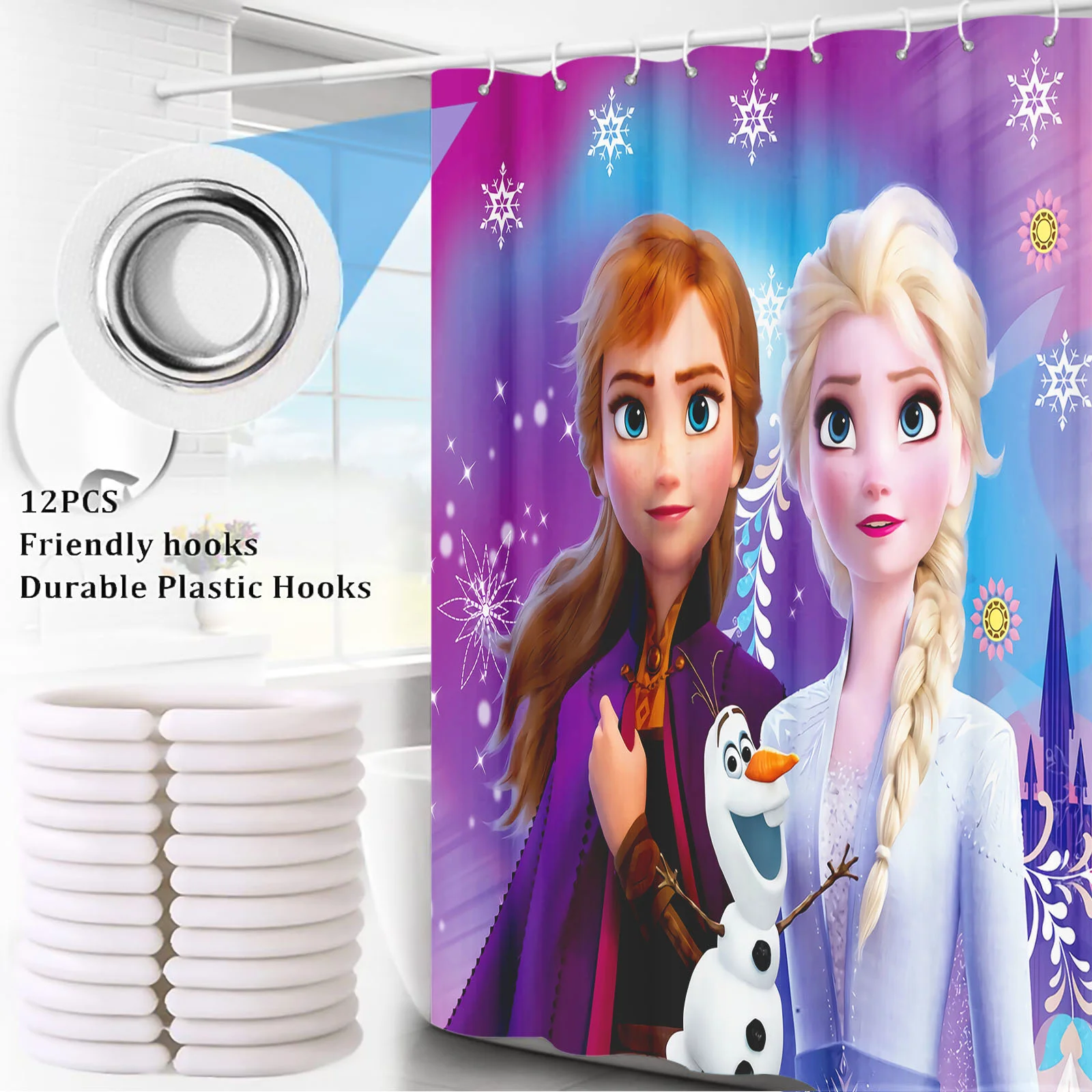 Christmas Gifts Frozen Princess 4 Piece Bathroom Accessories Set Mats And Shower Curtain Sets Luxury Waterproof Anime Home