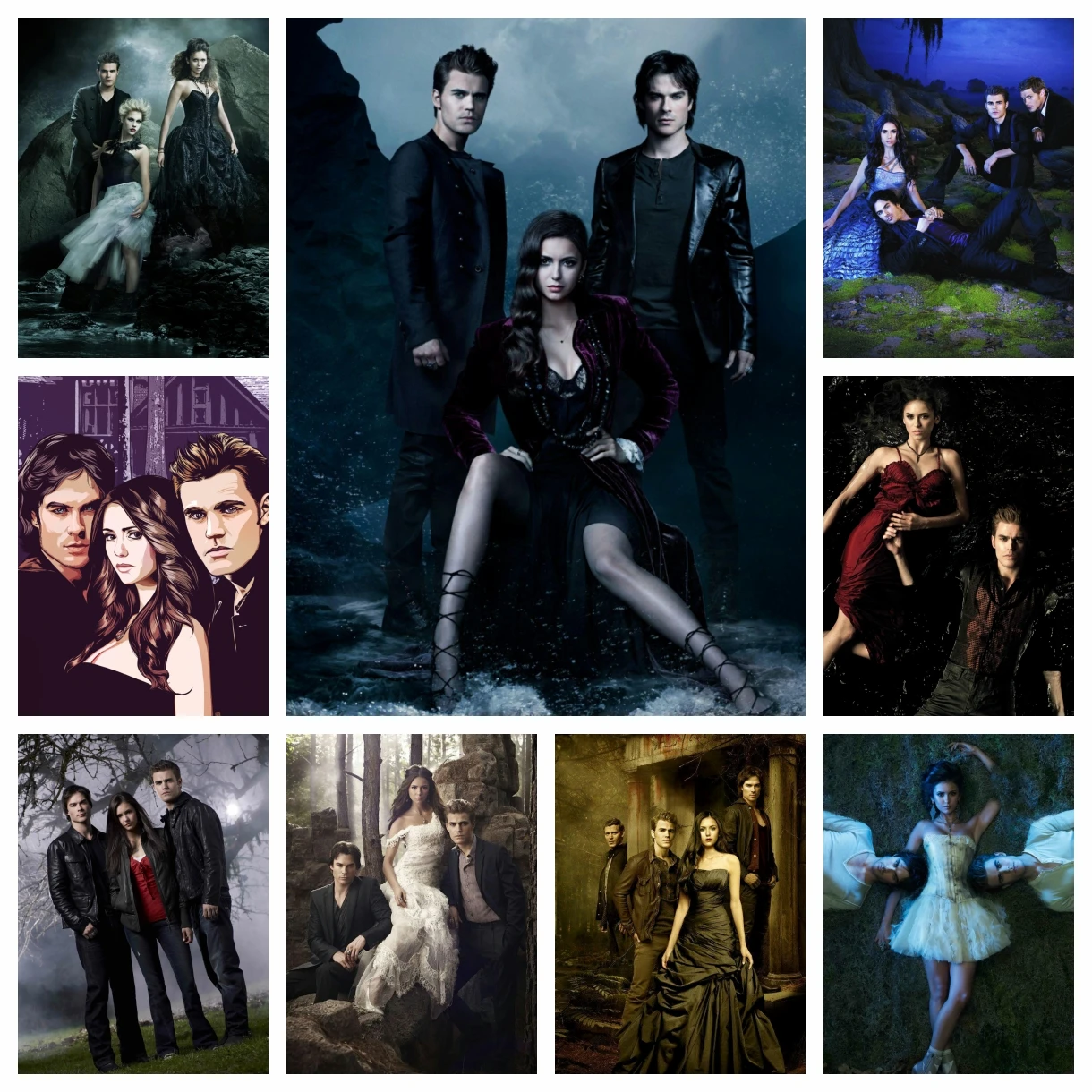 The Vampire Diaries-pintura de diamante de TV de terror, Damon Stefan Elena Nina Dobrev, punto de cruz, bordado, imagen, mosaico, decoración del hogar