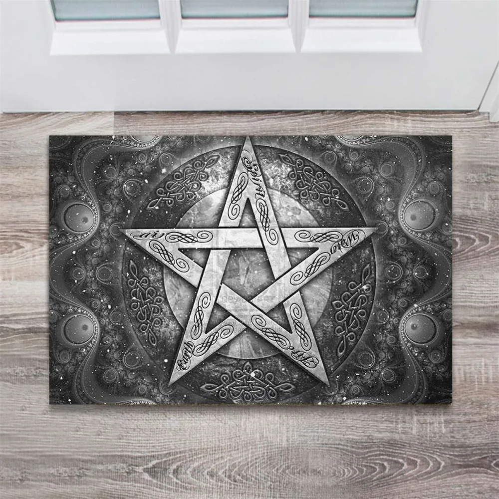 CLOOCL Tappeti vintage Pentagram Wicca - Zerbino da strega Tappetino in flanella stampato in 3D Tappeto corridoio porta camera da letto Tappeto