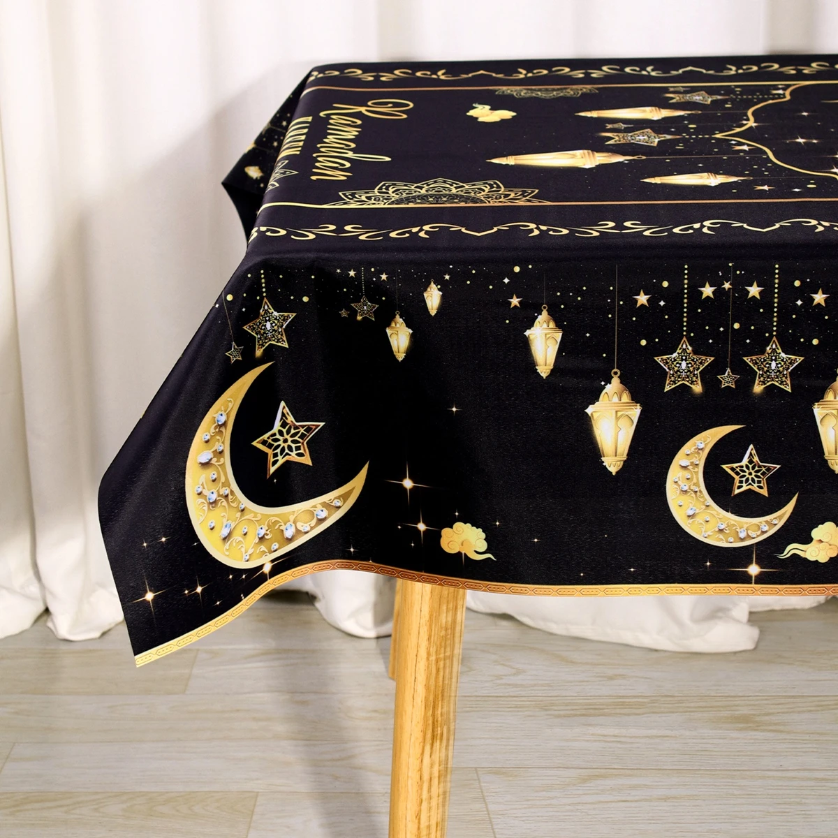 2026 Ramadan Moon Star Polyester Tablecloth Eid Mubarak Decor Ramadan Mubarak Muslim Islamic Al Adha EID Muslim Decor