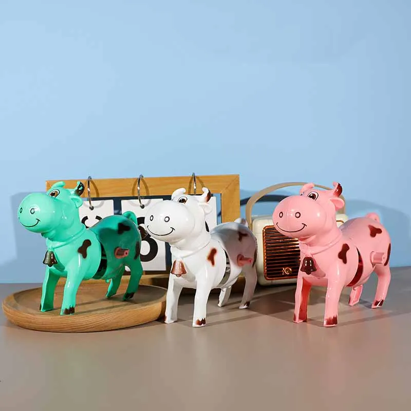 Jouets de simulation d'animaux de ferme pour enfants, vache à remonter, jouets nostalgique d'enfance, vache sautante mécanique mignonne, 2 pièces