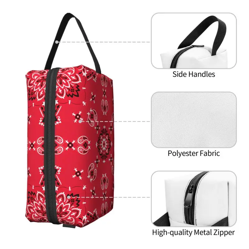 Ethnic Bohemia Red Paisley Travel Toiletry Bag Large Makeup Bags Women Portable Washable Cosmetic Storage Bag for Daily Use