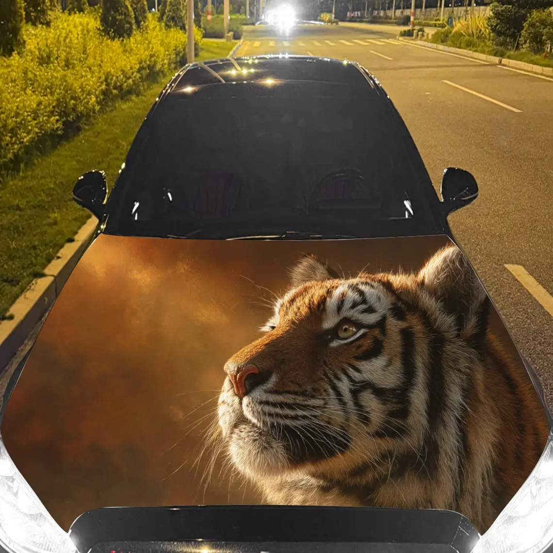 Car Decals A Tiger Presenting Vivid Realism And Earthy Atmosphere In A Dynamic, Nature - Inspired Composition Car Hood Sticker,