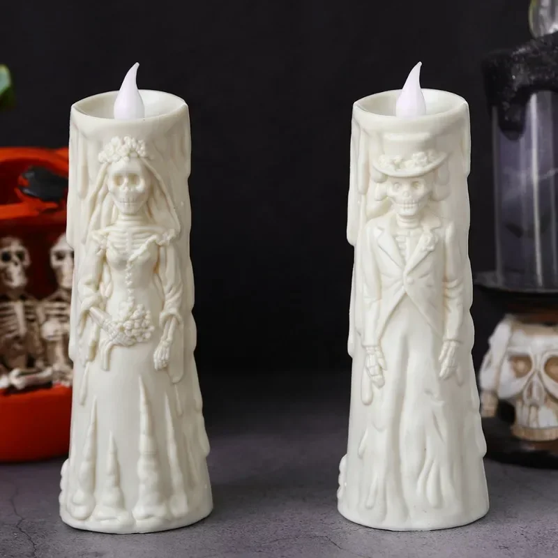 1/2PCS Halloween LED Candle Light Zasilane bateryjnie bezpłomieniowe świece Ciepłe światło Lampka nocna do dekoracji domu Halloween Party