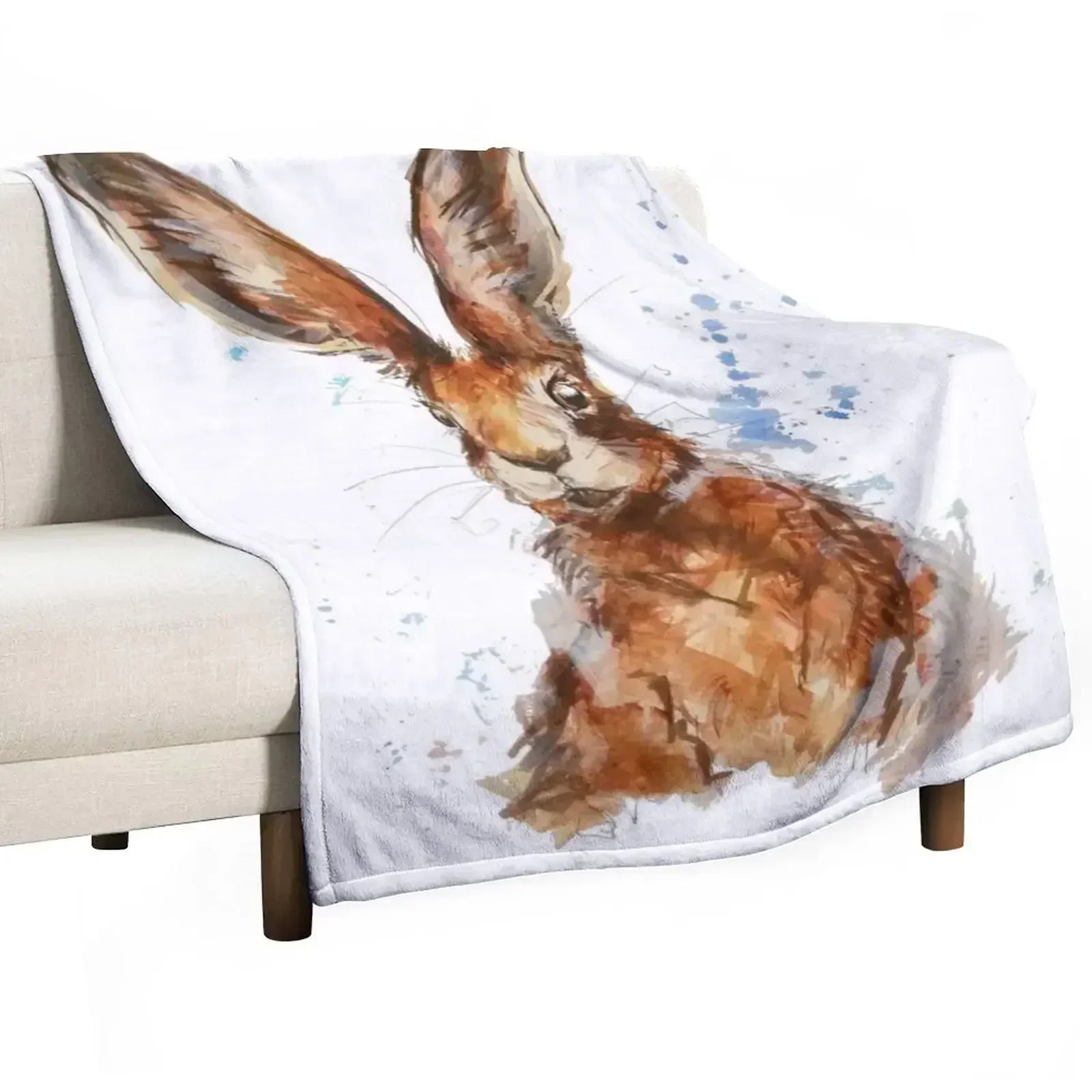 

Watercolour Hare Painting Throw Blanket Ultra Soft Flannel Fleece Blanket for All Seasons