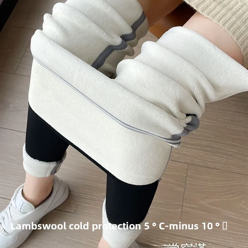 กางเกงโยคะเอวสูงบุซับในหนังแกะสำหรับผู้หญิง ฤดูใบไม้ร่วง ฤดูหนาว กระชับหน้าท้อง ยกกระชับสะโพก กางเกงรัดรูปแบบสลิม