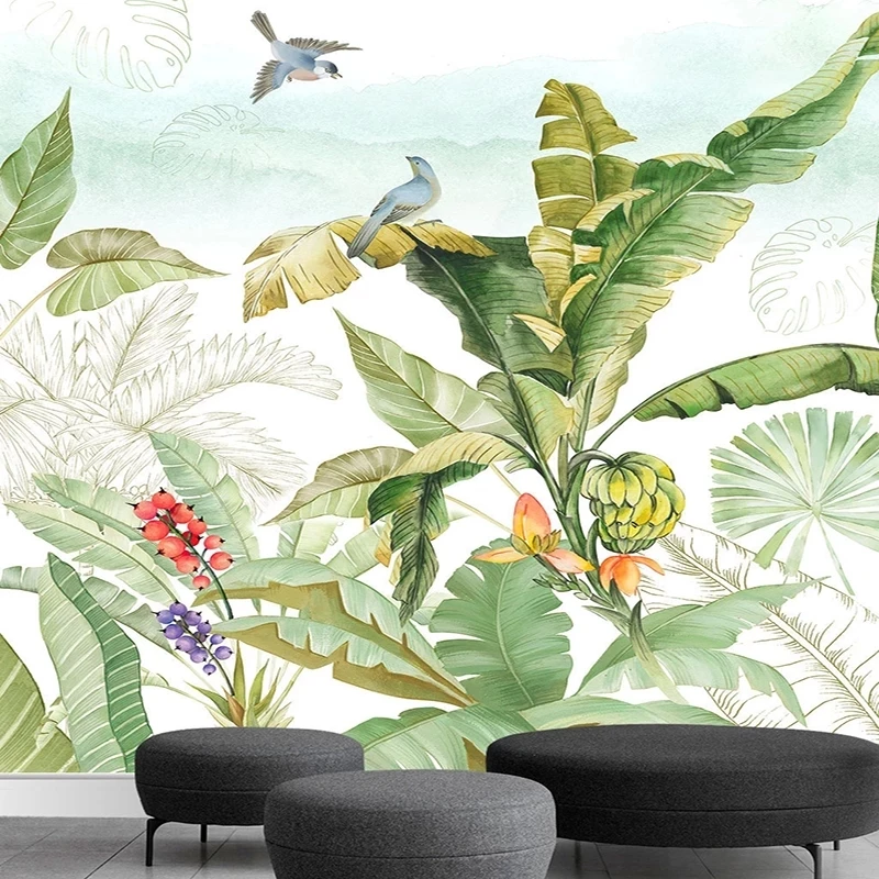 Customized Tropical Plant Banana Leaf Flower Bird Mural Photo Bedroom Entrance Living room sofa TV background wall restaurant 3d