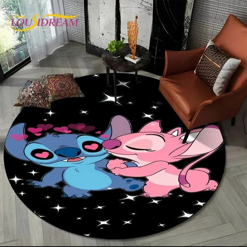 MINISO DISNEY Cute Stitch Disney Cartoon 3D Round Area Rug Carpet for Living Room Bedroom Sofa Playroom Kids Floor Mat Decor