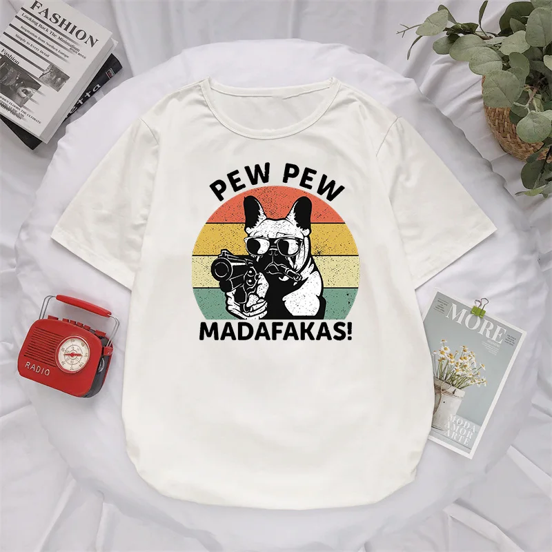 Pew Pew Madafakas Tshirt Duck Gangster with Gun Kawaii Cartoon Print Tops Women Men Oversized T-shirt Men\'s Clothing Camisetas