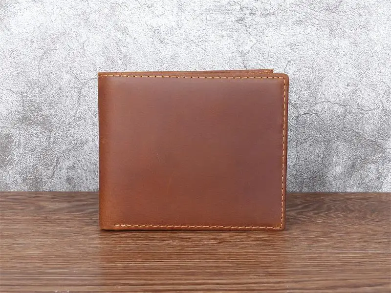 Men's Vintage Leather Short Wallet with Crazy Horse Craftsmanship