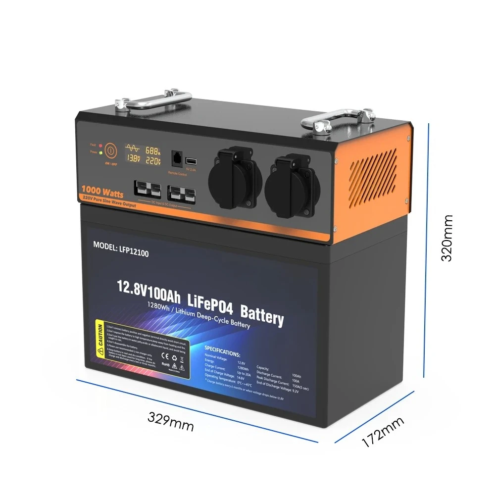 Portable Generator 1000W Inverter Pure Sine Wave 1000W Power Station 12V 100Ah 120Ah 150Ah LiFePO4 Battery For Camping Solar RV