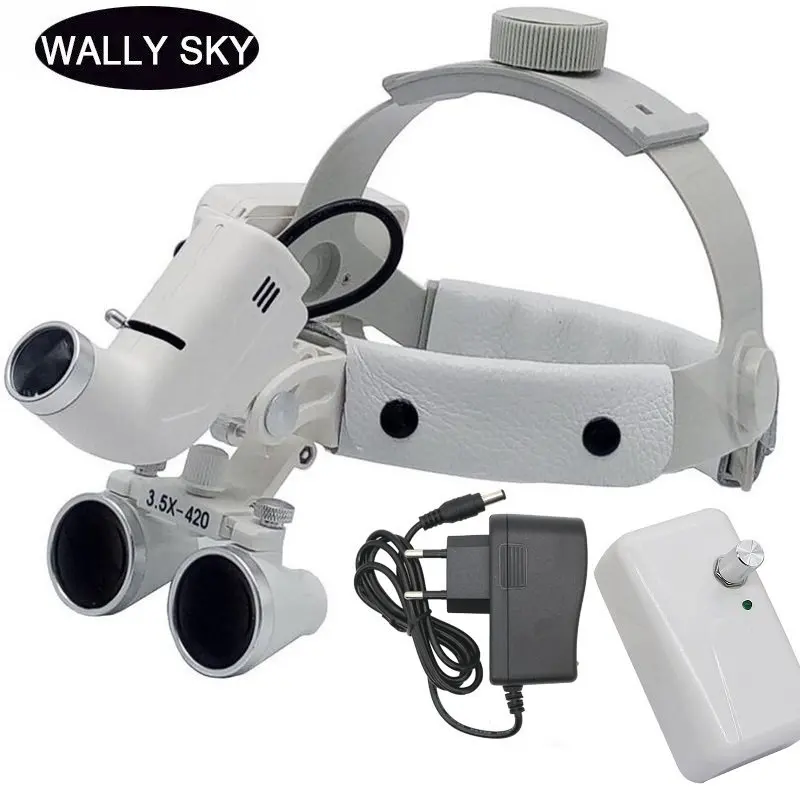 3.5X Headband Dental Loupes 5W LED Light Illuminated Magnifier Optical Glass Lens Dentist Loupe Wide Field of View 320-420mm