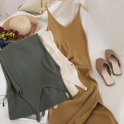 2023 Auutmn Knitted Vestidos Solid V Neck Vintage Chic Autumn Winter Women Dresses Stretch Slim Sexy Long Dress