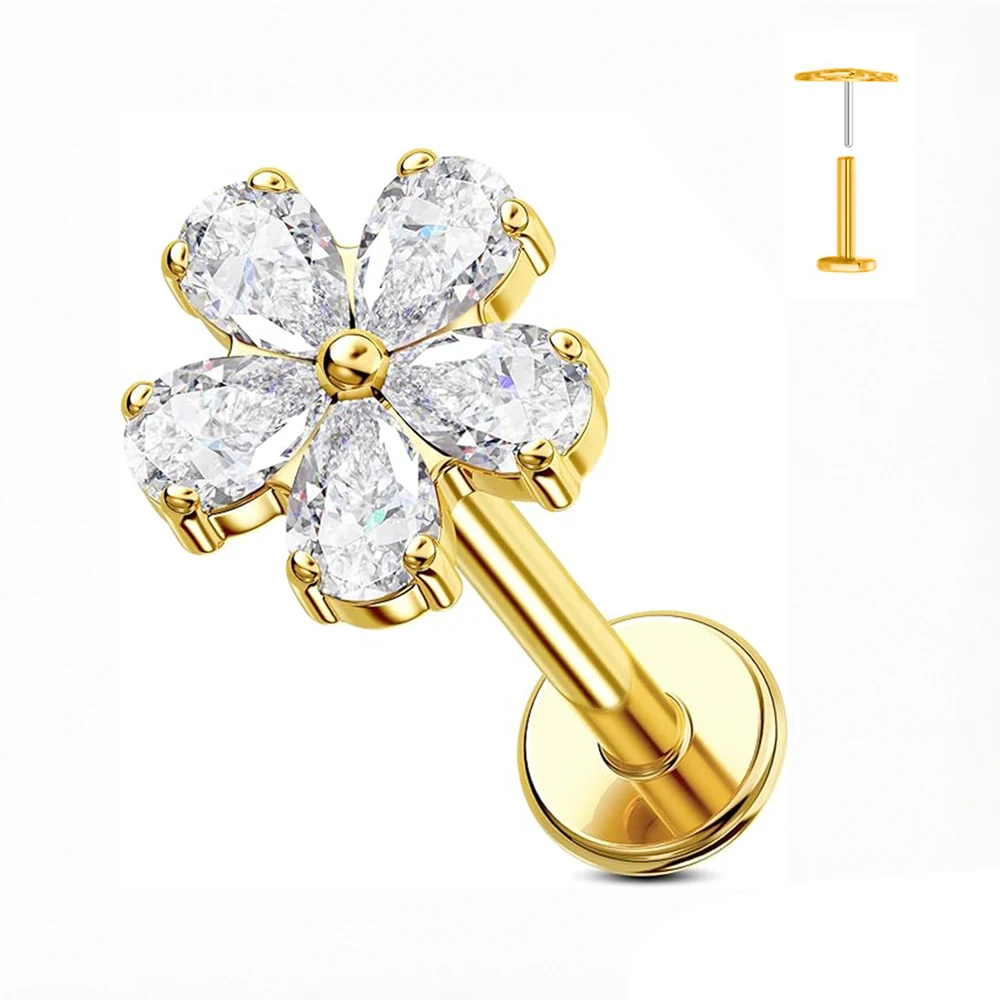 1 Stück Schmetterlings-Herz-Anhänger Piercing-Ohrringe G23 Titan Flache Rückseite Push-In Blumen-Labret-Stud Tragus Knorpel Körperschmuck – Detail 11