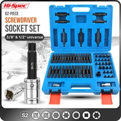 Hi-Spec 62/63 Pcs Set di punte per chiavi a brugola a testa esagonale S2 Set di punte per cacciavite universale in acciaio legato 1/2 