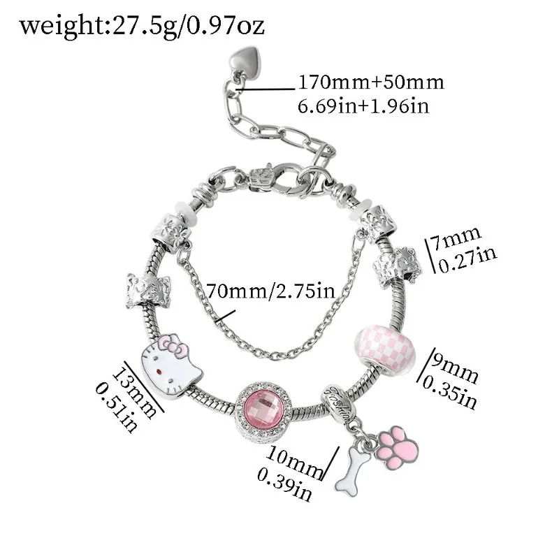 Sanrio Hello Kitty Pandora Bracelet Fashion Cartoon Kuromi Adjustable Ladies Rhinestone Beaded Bracelet Jewelry Girlfriend Gifts